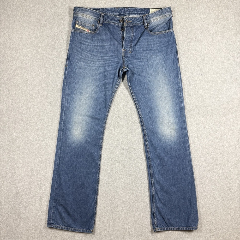 Diesel ZATINY Jeans Mens 34x32 Blue Faded BOOTCUT Button Fly Lightweight EUC